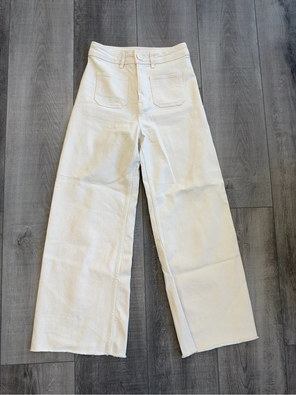 Zara Cream Wide-Leg High-Rise Jeans